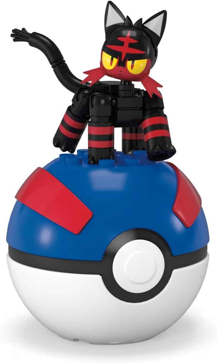 MEGA Kit de Montar Pokémon Litten com Pokébola e Figura de Ação Articulada (32 Peças) para Crianças