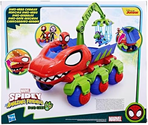 Brinquedo interativo do Homem-Aranha e seus incríveis amigos da Hasbro, o Dinowebs Crawler da Marvel, para crianças. Conjunto de figuras.
