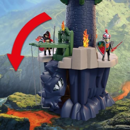 Playmobil | Cavaleiros | Torre dos Cavaleiros do Dragão | Torre com dragão, ponte levadiça e caverna com cabeça de dragão | Brinquedo de castelo de cavaleiros para crianças a partir de 4 anos | 72113