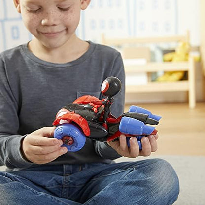 Marvel Spidey e Seus Incríveis Amigos: Veículo Tecno-Corredor Change 'N Go e Figura de Ação Miles Morales de 10 cm, 2 em 1, para Crianças a partir de 3 Anos, Embalagem Livre de Frustração