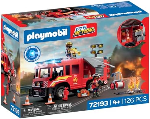 Playmobil | City Action | Caminhão de Bombeiros | Veículo de Emergência com Luz e Som, Canhão de Água, Projétil de Espuma e Equipamentos Variados | Para Crianças a partir de 4 Anos | 72193