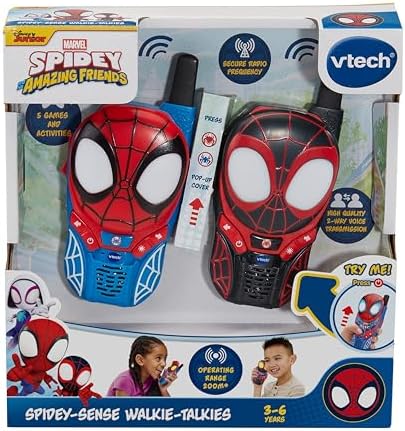 Walkie-Talkies VTech Homem-Aranha e Seus Incríveis Amigos: Sentido Aranha, Walkie-Talkies Oficiais do Personagem, Apresentam o Homem-Aranha e o Spin, Seguros para Crianças, Alcance de até 200m, Para Crianças de 3, 4, 5+ Anos, Versão em Inglês