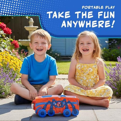 Conjunto de Brinquedo Marvel Homem-Aranha e Seus Incríveis Amigos - Caminhão e Quartel-General do Homem-Aranha 2 em 1 com 17 Peças, Figuras, Veículos Pequenos e Tapete de Quebra-Cabeça - 110x255x110mm