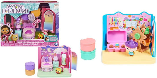 Gabby's Dollhouse, Quarto Doces Sonhos com Almofada em Forma de Gato e 3 Acessórios, Quarto Artesanal Baby Box Craft-A-Riffic com Almofada em Forma de Gato e Acessórios