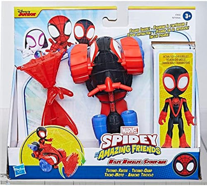 Homem-Aranha e Seus Incríveis Amigos Marvel Miles Morales Homem-Aranha Techno Racer Brinquedo, Figura de Ação com Veículo e Acessório, Brinquedos Pré-escolares