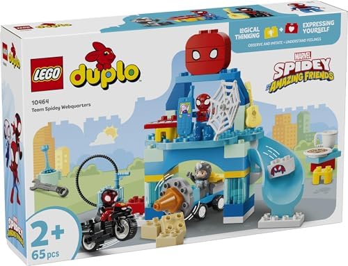 LEGO DUPLO Marvel Team Spidey Webquarters - Brinquedo Educativo para Desenvolvimento da Coordenação Motora em Crianças - Conjunto Montessori - Presente para Meninos a partir de 2 Anos e Fãs do Homem-Aranha e seus Incríveis Amigos - 10464