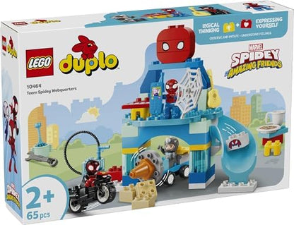 LEGO DUPLO Marvel Team Spidey Webquarters - Brinquedo Educativo para Desenvolvimento da Coordenação Motora em Crianças - Conjunto Montessori - Presente para Meninos a partir de 2 Anos e Fãs do Homem-Aranha e seus Incríveis Amigos - 10464
