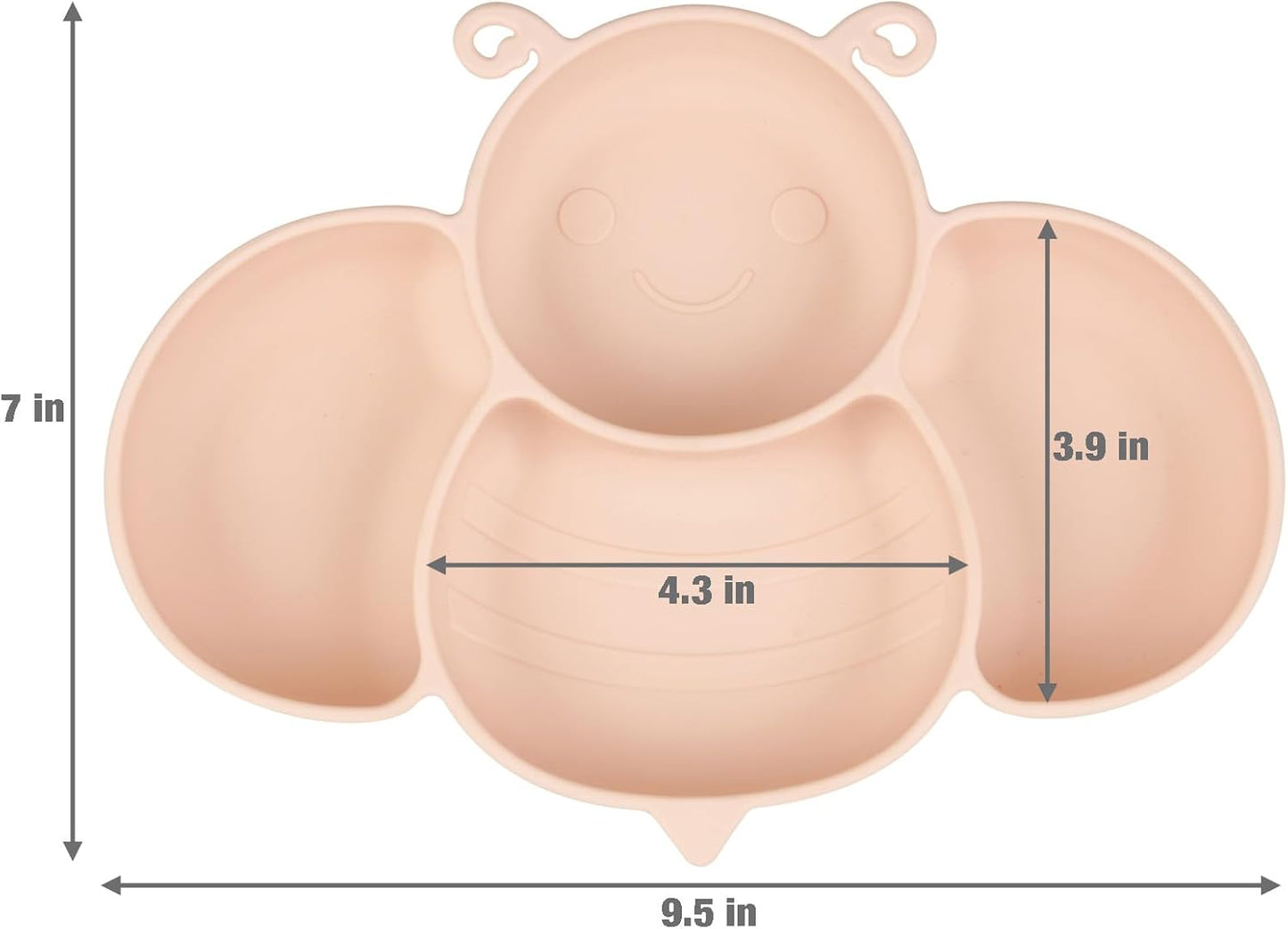 PandaEar Conjunto de 2 pratos de silicone com ventosa para bebês e crianças pequenas, com 4 colheres para alimentação independente. Pratos divididos e inquebráveis com ventosa. Conjunto de pratos e talheres para bebês. Caranguejo verde e abelha rosa.