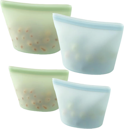 PandaEar Conjunto de 4 Sacos de Silicone Reutilizáveis para Armazenamento de Alimentos, Sacos para Congelador à Prova de Vazamentos, Podem Ser Usados no Micro-ondas e na Lava-louças, Ideais para Preparar Refeições,