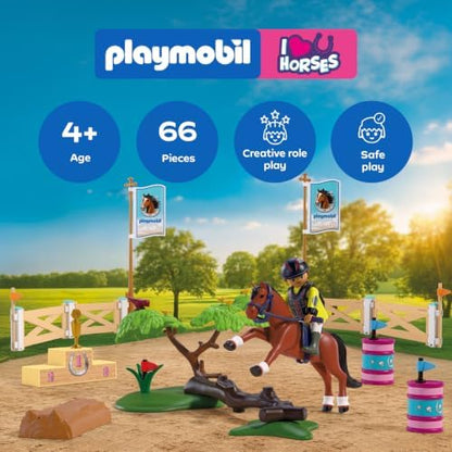 Playmobil | I Love Horses | Pista de Salto | Pista com obstáculos naturais, pódio e acessórios para cavalos | Para crianças a partir de 4 anos | 72130