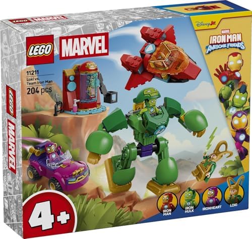 LEGO | Marvel Loki vs. Equipe Homem de Ferro - Brinquedo de Super-Herói com Carro, Avião, Robô e 4 Minifiguras - Presente para Meninos a partir de 4 Anos e Fãs da Série Homem de Ferro e Seus Incríveis Amigos - 11211