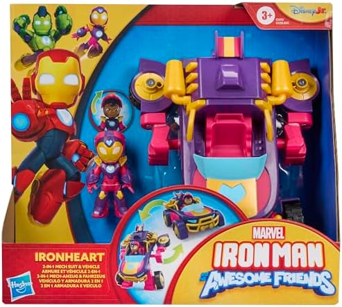 Marvel Homem de Ferro e seus Incríveis Amigos Ironheart - Traje Mecânico e Veículo 2 em 1, Figura de Ação e Veículo de Brinquedo, Roxo