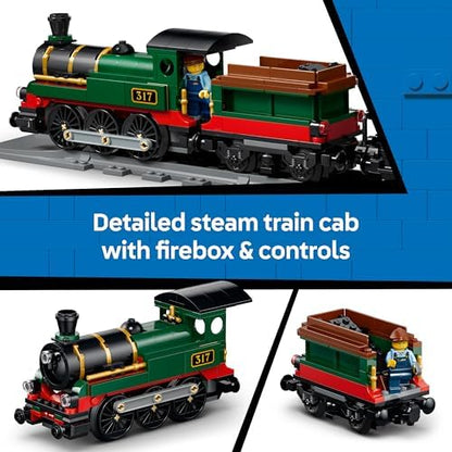 LEGO City Trem a Vapor Vintage - Kit de Modelo STEM - Conjunto com Estação, Trilhos, Controles da Cabine, Sinal de Parada e 5 Minifiguras - Presente de Aniversário para Meninos a partir de 7 Anos - 60511