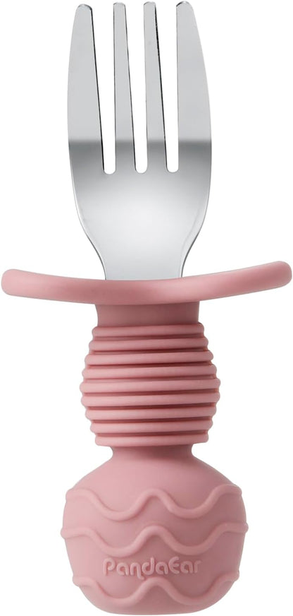 PandaEar Conjunto de Talheres Infantis com 6 Peças | Garfo e Colher de Aço Inoxidável para Bebês | Talheres Infantis | Talheres para Bebês a partir de 12 Meses com Design Antiengasgo e Apoio de Silicone