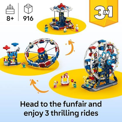 LEGO Creator 3 em 1 Roda-Gigante Icônica - Modelo de Parque Temático que se Transforma em um OVNI ou Carrossel - Decoração DIY para Quarto Infantil - Presente de Aniversário para Meninos e Meninas a partir de 8 Anos - 31389