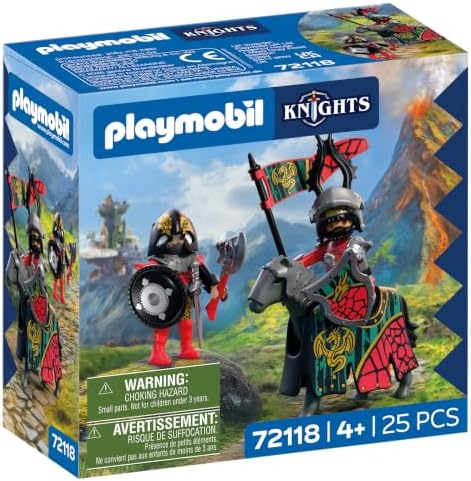 Playmobil | Cavaleiros | Líder dos Cavaleiros do Dragão | Cavaleiro a Cavalo com Estandarte e Companheiro | Brinquedo de Cavaleiros para Crianças a partir de 4 Anos | 72118