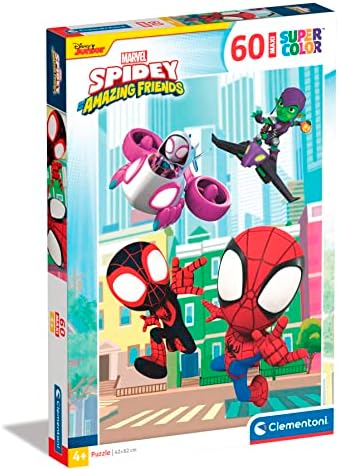 Clementoni - 26476 - Quebra-cabeça Supercolorido - Marvel Homem-Aranha e Seus Incríveis Amigos - 60 peças grandes, Quebra-cabeça para crianças a partir de 4 anos, Quebra-cabeça de desenho animado, Fabricado na Itália