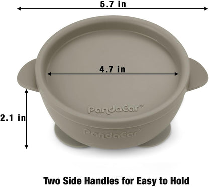 PandaEar Conjunto de 3 Tigelas de Silicone com Ventosa e Tampa, Antiderramamento, para Bebês e Crianças Pequenas na Primeira Fase da Alimentação Infantil, Azul/Marrom/Vermelho