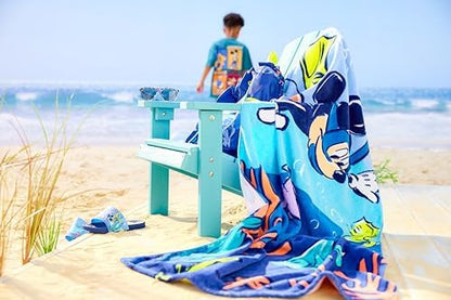 Toalha de praia oficial da Disney Store, estampa do Mickey Mouse em todas as cores, algodão macio, secagem rápida, ideal para piscina e banho infantil, 150 cm de altura x 74 cm de largura.