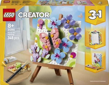 LEGO Creator 3 em 1 Brinquedo de Pintura Decorativa com Arte Floral - Kit de modelo 3D que se transforma em uma moldura ou desenho de flamingo - Decoração DIY para quarto infantil - Presente para meninas e meninos a partir de 8 anos - 31390