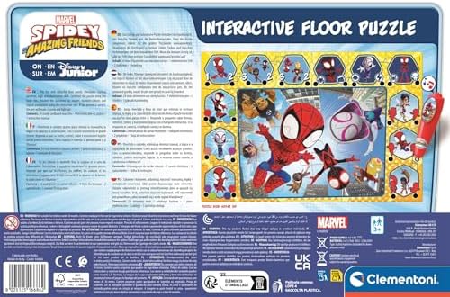 Quebra-cabeça interativo de chão Clementoni - Homem-Aranha e seus amigos incríveis, brinquedo educativo de 24 peças com caneta eletrônica para crianças a partir de 3 anos.