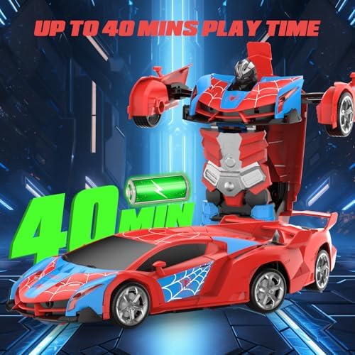 Carro de Controle Remoto Transformável DEERC, Robô RC de 2,4 GHz, Brinquedo Carro Aranha em Escala 1:18 com Transformação de Um Botão e Derrapagem com Rotação de 360° para Crianças de 4 a 7 Anos e de 8 a 12 Anos - Presente de Aniversário e Natal