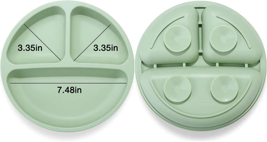 PandaEar Conjunto de 3 Pratos de Silicone com Ventosa para Bebês e Crianças Pequenas que Inclinam a Alimentar-se Sozinhas. Pratos Divididos e Fixos para Desmame, Ideais para Cadeirões de Alimentação.