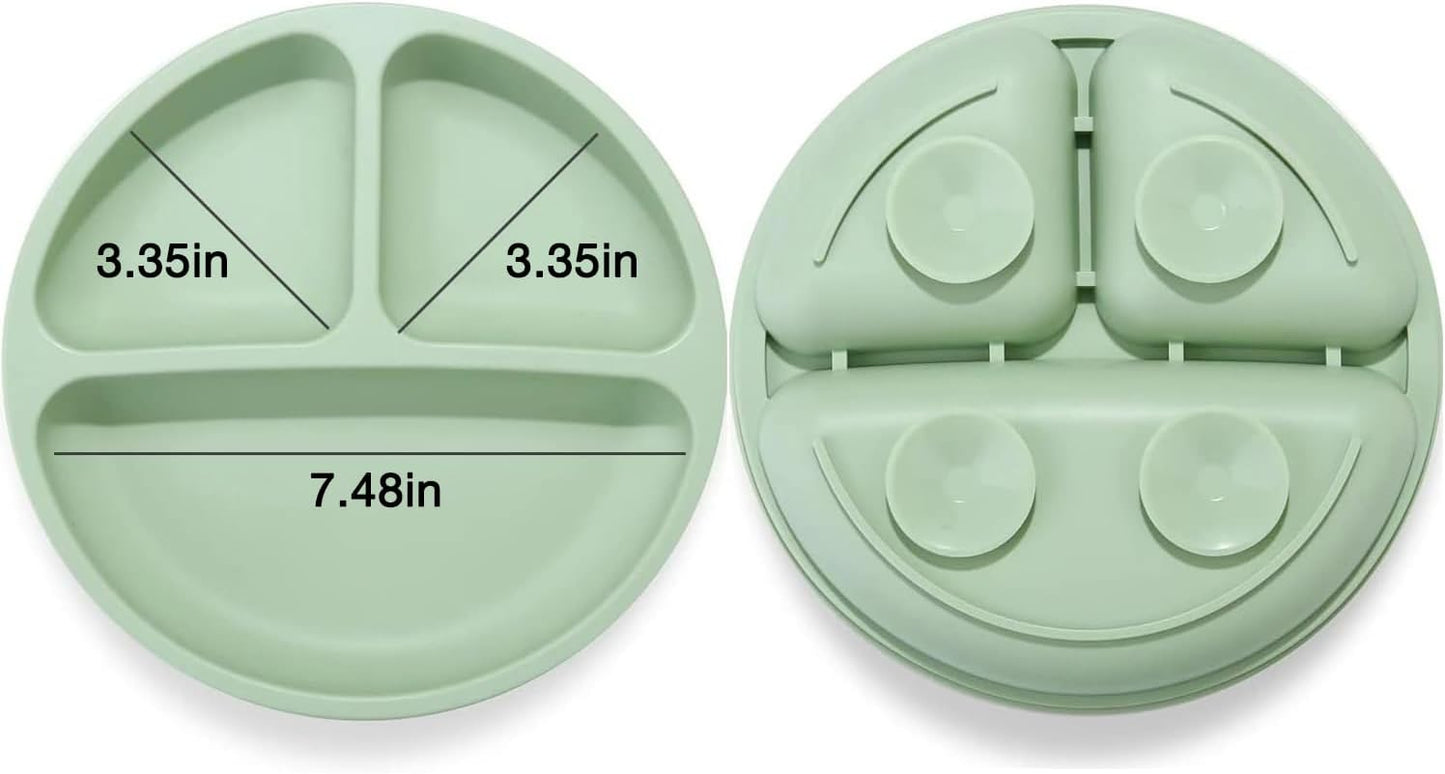 PandaEar Conjunto de 3 pratos divididos de silicone inquebrável para bebês e crianças pequenas da - Antiderrapantes - Podem ser lavados na lava-louças e usados no micro-ondas - Silicone (Rosa, Verde e Bege Claro)