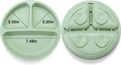 PandaEar Conjunto de 3 pratos divididos de silicone inquebrável para bebês e crianças pequenas da - Antiderrapantes - Podem ser lavados na lava-louças e usados no micro-ondas - Silicone (Rosa, Verde e Bege Claro)