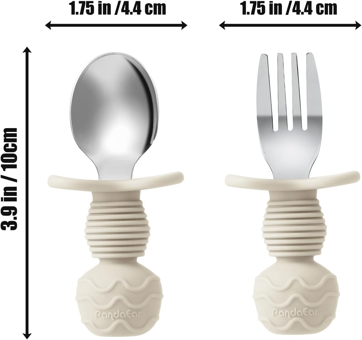 PandaEar Conjunto de Talheres Infantis com 6 Peças | Garfo e Colher de Aço Inoxidável para Bebês | Talheres Infantis | Talheres para Bebês a partir de 12 Meses com Design Antiengasgo e Apoio de Silicone