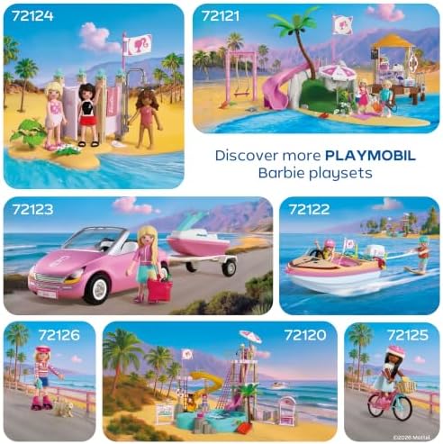 Playmobil | Barbie x Barbie Beach: Jogo de Vestir | Provador e Chuveiro com Barbie, Teresa e Renee | Estimula a Criatividade e o Faz de Conta | Para Crianças a Partir de 4 Anos | 72124