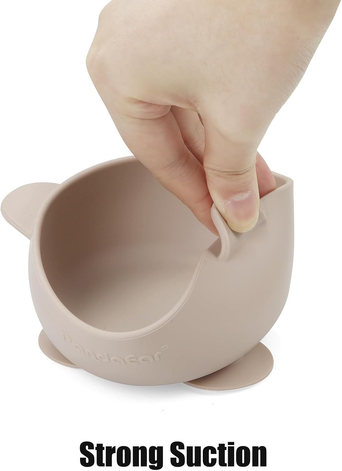 PandaEar Conjunto de 3 Tigelas com Ventosa para Bebê com 3 Colheres, Tigela de Silicone Fixa para Alimentos, Suprimentos para Introdução Alimentar para Bebês e Crianças Pequenas, Livre de BPA (Marrom Linho Bege)
