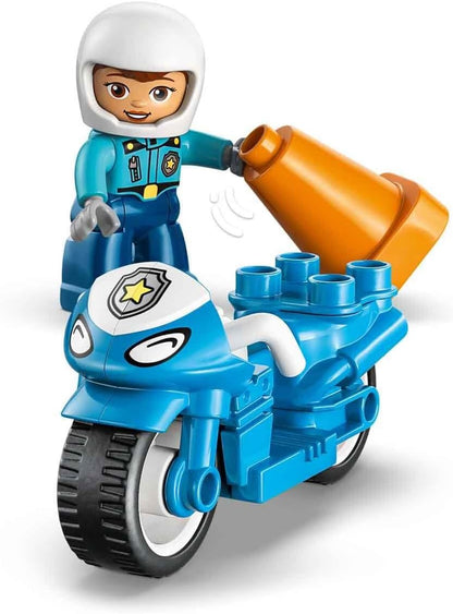 LEGO DUPLO Motocicleta Policial Azul - Brinquedo Educativo para Desenvolvimento da Coordenação Motora de Crianças Pequenas - Inclui Motocicleta, Figura de Policial e Semáforos - Presente de Aniversário para Meninos e Meninas a partir de 2 Anos - 10471
