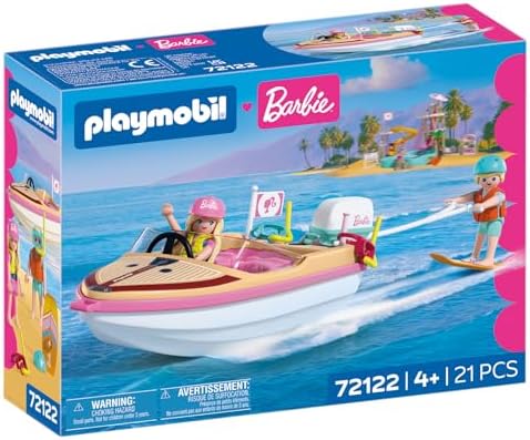 Playmobil | Barbie x Barbie – Barco de Aventura | Lancha com Barbie e Ken | Malibu Summer Vibes e Aventura Aquática | Conjunto Criativo para Crianças a partir de 4 Anos | 72122