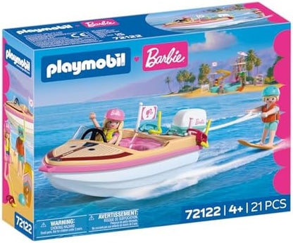 Playmobil | Barbie x Barbie – Barco de Aventura | Lancha com Barbie e Ken | Malibu Summer Vibes e Aventura Aquática | Conjunto Criativo para Crianças a partir de 4 Anos | 72122