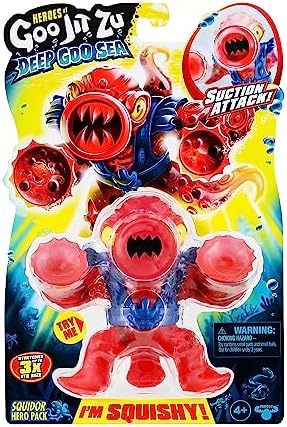 Heróis de Goo Jit Zu Deep Goo Sea Squidor Hero Pack. Brinquedo super macio e cheio de gosma. Com função de ataque por sucção. Estique-o até 3 vezes o seu tamanho!