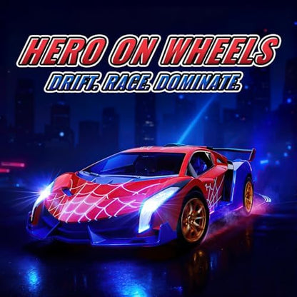 Carro-aranha de controle remoto 1:18 com luzes piscantes, carros de drift RC de 2,4 GHz, brinquedos de aranha, presente de aniversário para meninos de 3 a 10 anos.
