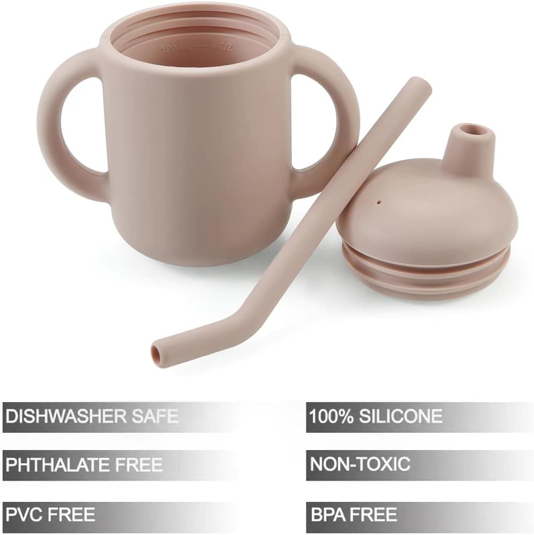PandaEar Copo de treinamento para beber, 100% silicone, com canudo, para bebês e crianças pequenas (rosa)