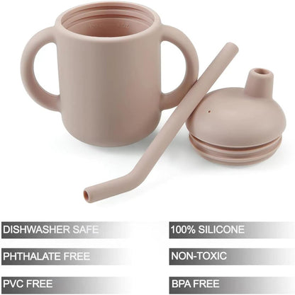 PandaEar Copo de treinamento para beber, 100% silicone, com canudo, para bebês e crianças pequenas (rosa)