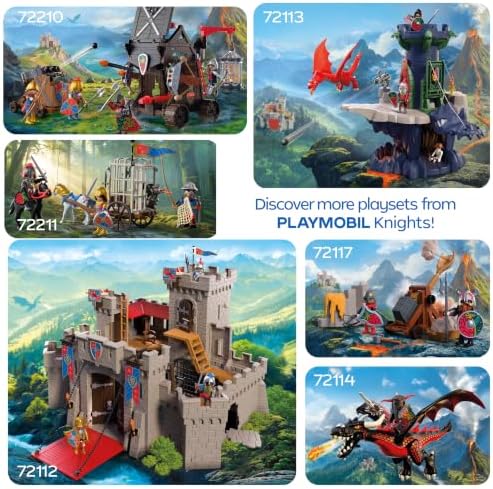 Playmobil | Cavaleiros | Treinamento de Cavaleiro do Dragão | Campo de treinamento com canhão, alvos, boneco de palha e armas | Para crianças a partir de 4 anos | 72213