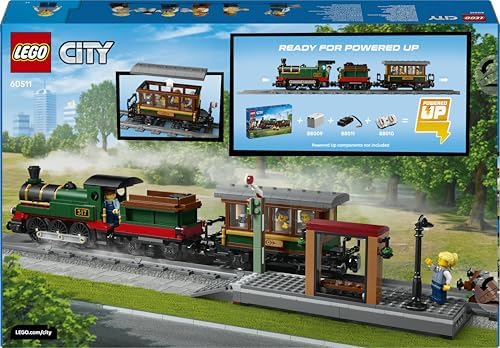 LEGO City Trem a Vapor Vintage - Kit de Modelo STEM - Conjunto com Estação, Trilhos, Controles da Cabine, Sinal de Parada e 5 Minifiguras - Presente de Aniversário para Meninos a partir de 7 Anos - 60511