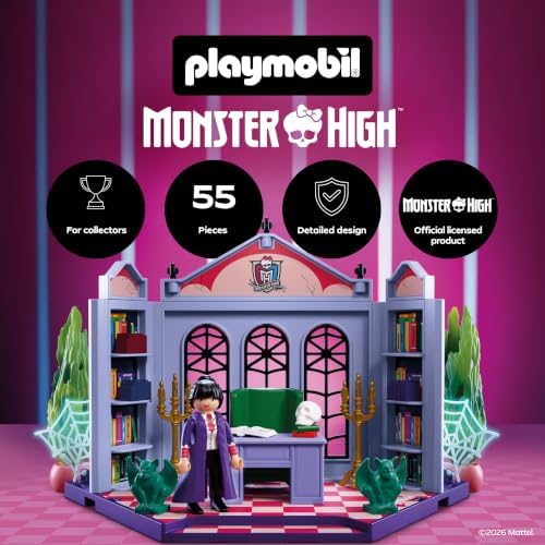 Playmobil | Monster High™ | Escritório da Bloodgood | Conjunto de Escritório com a Diretora Sem Cabeça, Mesa, Relíquias e Teias de Aranha que Brilham no Escuro | Para Fãs a Partir de 5 Anos | 72143