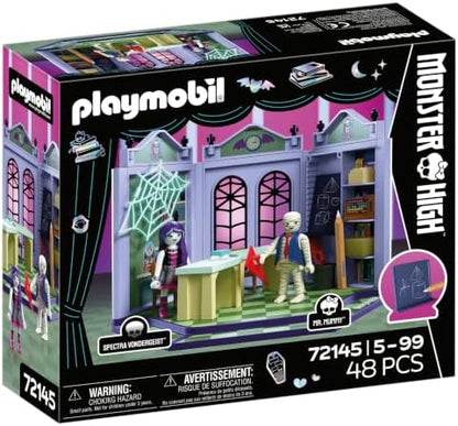 Playmobil | Monster High™ | Sala de Aula Monster High | Conjunto de Sala de Aula com Sr. Mummy, Spectra Vondergeist, Lousa e Teia de Aranha que Brilha no Escuro | Para Fãs a Partir de 5 Anos | 72145