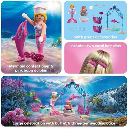 Playmobil | Fantasia e Magia | Buffet de Casamento Subaquático | Buffet com Bolo de Três Andares e Presilhas de Cabelo de Coral | Brinquedo para Crianças a partir de 4 Anos | 72108