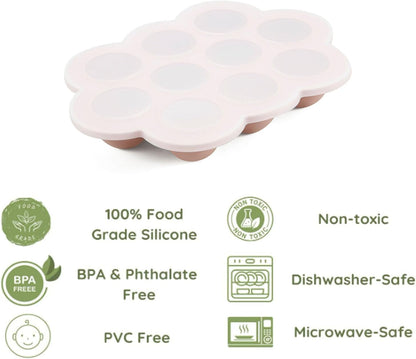 PandaEar Conjunto de 2 Bandejas de Silicone para Congelamento de Comida de Bebê com Tampas, Recipiente Perfeito para Armazenar Comida Caseira, Frutas, Purês e Leite Materno (Rosa/Roxo)