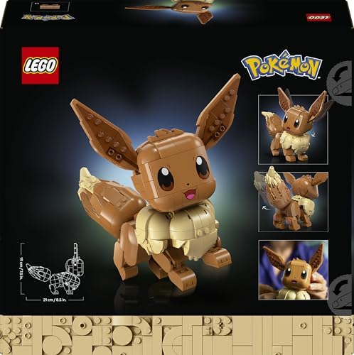 LEGO Pokémon Figura Eevee - Conjunto de Construção para Adultos - Kit de Modelo Anime com Membros, Orelhas e Cauda Articulados - Decoração DIY para Quarto ou Mesa - Ideia de Presente Colecionável para Fãs de Jogos - 72151