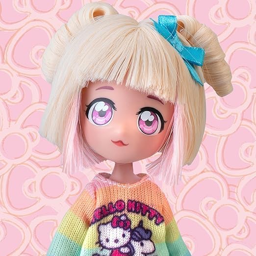 Hello Kitty 4SF Famosa Manga Fashion Unicorns, Boneca Fashion Japonesa, Figura de 19,5 cm com 15 Pontos de Articulação, Inclui Saia Ra-Ra, Polainas e Tiara com Orelhas, (HKTF2000)