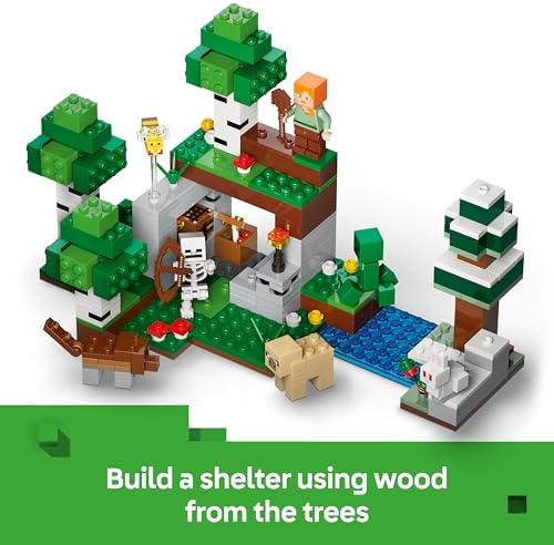 LEGO Minecraft Primeira Noite de Aventura - Brinquedo Interativo com 7 Figuras, incluindo Alex, Creeper, Esqueleto e Lobo da Floresta - Presente Gamer para Meninos e Meninas a partir de 8 Anos - 21593