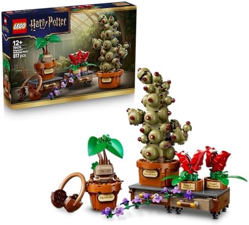 LEGO Harry Potter Hogwarts Herbologia Plantas - Brinquedo Interativo com Vasos de Plantas Artificiais com Flores - Decoração para Quarto Infantil - Presente para Fãs Adolescentes e Meninas a partir de 12 Anos - 76474