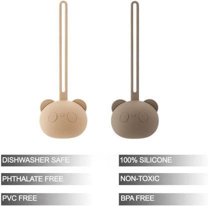 PandaEar Conjunto de 2 Estojos Porta-Chupetas de Silicone em Formato de Urso com Alça para Viagem e Uso Portátil, Recipiente Macio e Portátil para Chupetas de Bebês Recém-Nascidos e Crianças Pequenas
